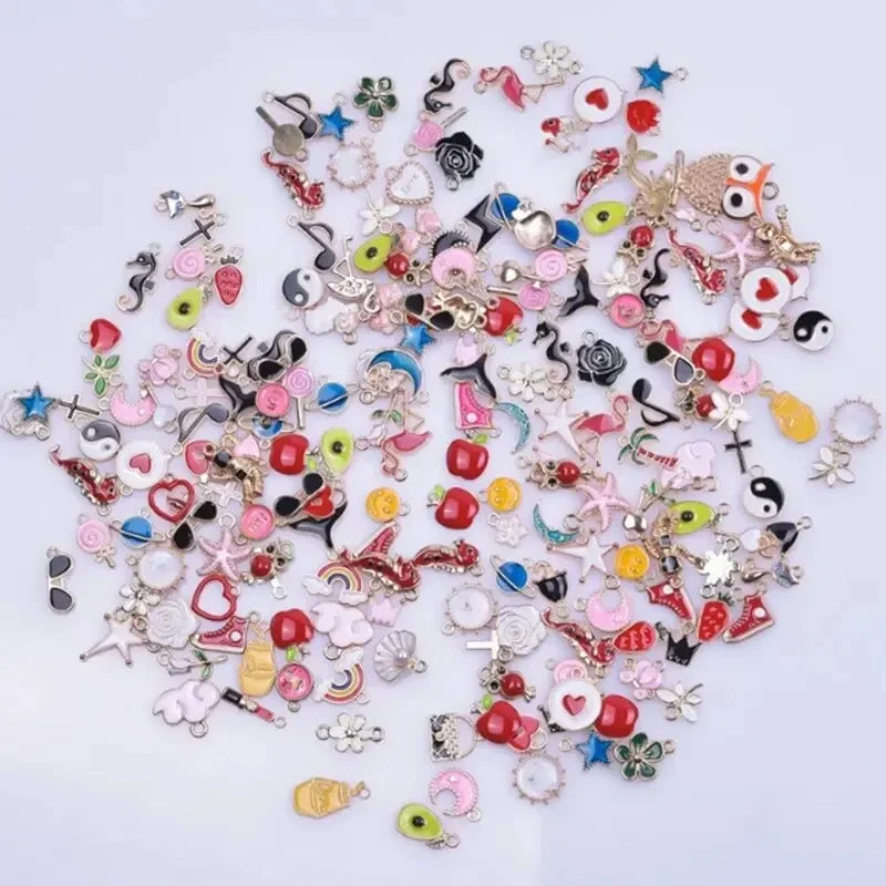 50Pcs Assorted Enamel Animal Flower Heart Charms for DIY Jewelry Making