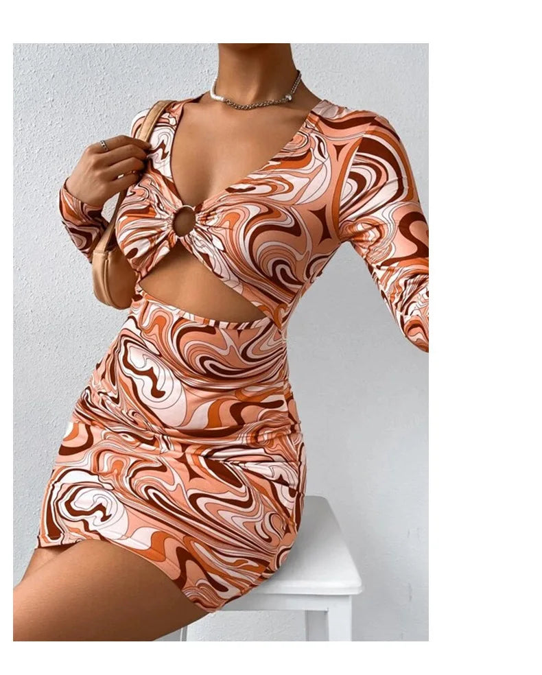 Leopard Print Backless Mini Dress With Hollow Out Detailing