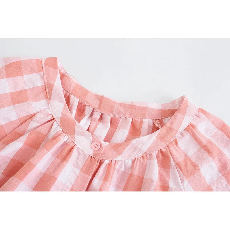 Women's Plaid Loose Fit Button Front O-Neck Blouse Casual Stylish Tops for Everyday Wear