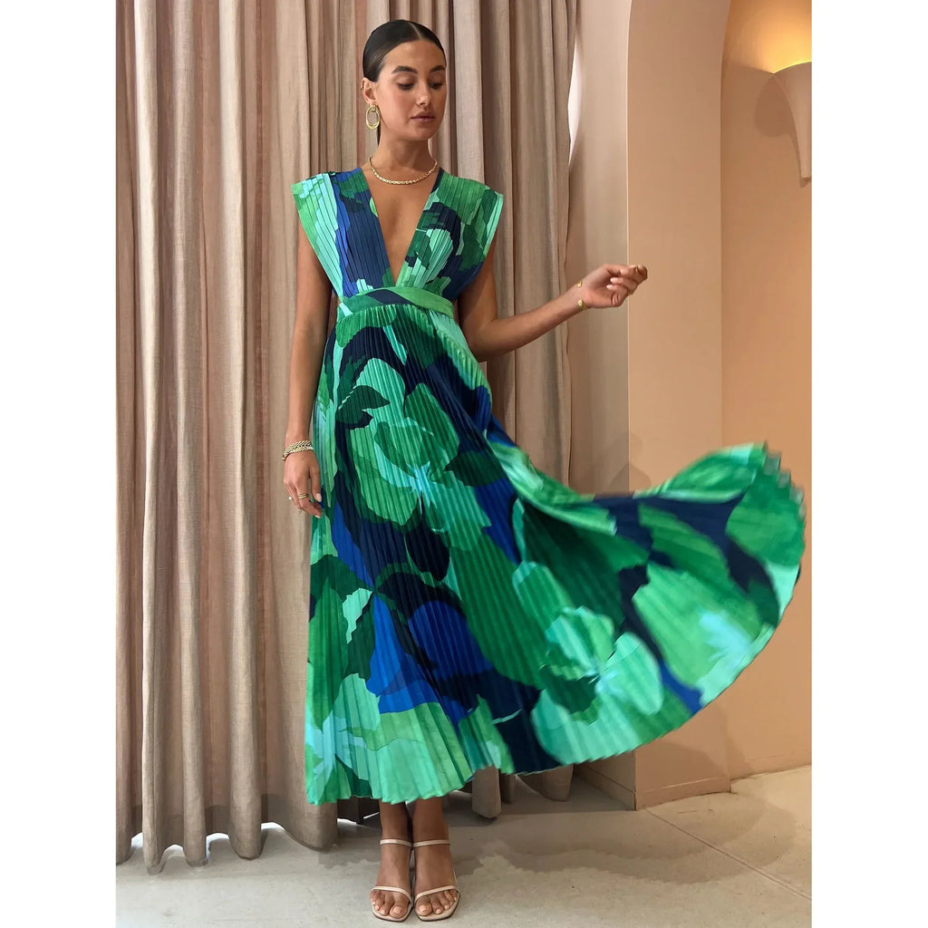 Pleated Sleeveless Casual Dress For Women Summer Vacation