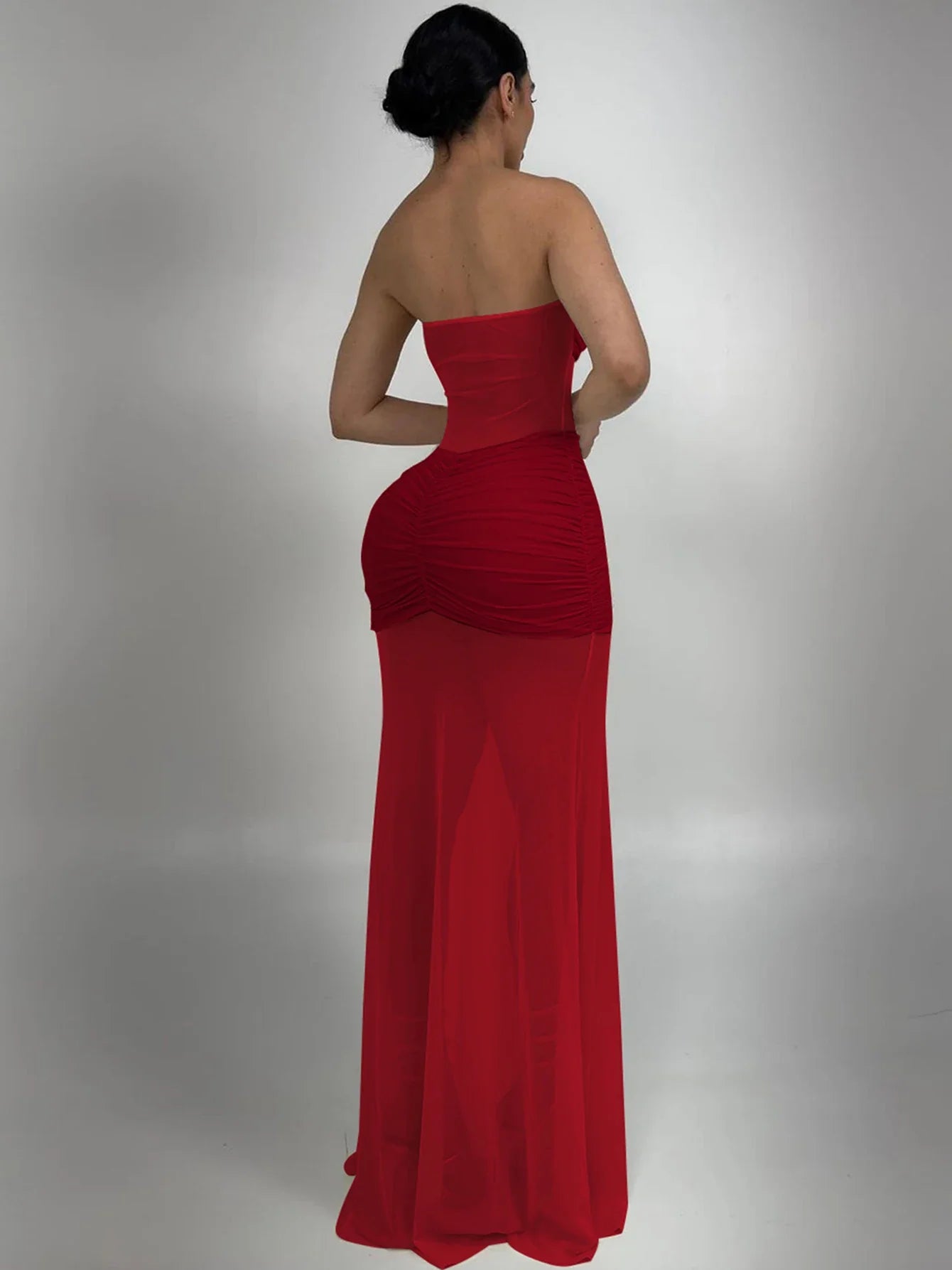 Backless Maxi Dress Sleeveless Bodycon Ruched Mesh Elegant