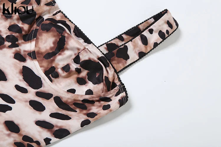 Leopard Print Women Jumpsuit Sexy Low Neck Spaghetti Strap Skinny Fit Clubwear Overalls