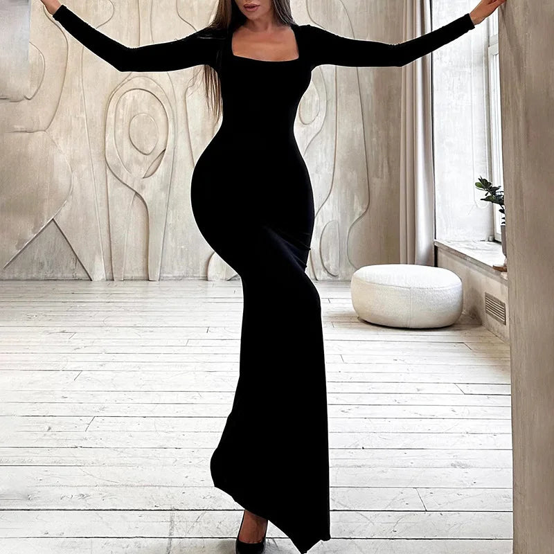 Autumn Elegant Bandage Bodycon Maxi Dress With Long Sleeve
