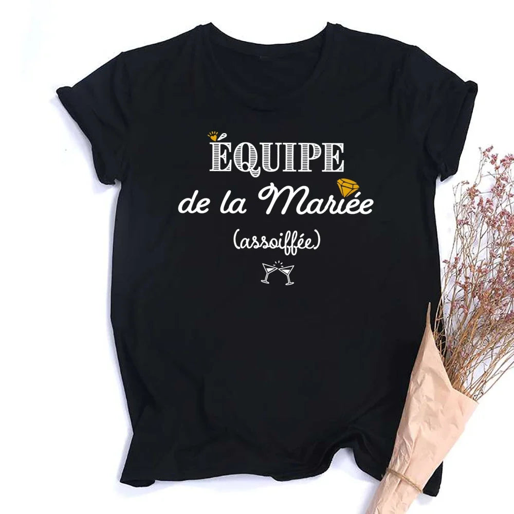 French Printed Team Bride T-Shirt for Bachelorette Party Outfit Short Sleeve Tops
