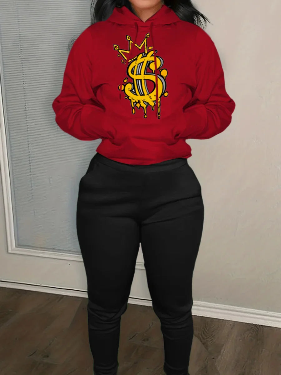 Elegant Women's Autumn Winter Two-Piece Pants Set with Stylish Print Casual Trousers Outfit