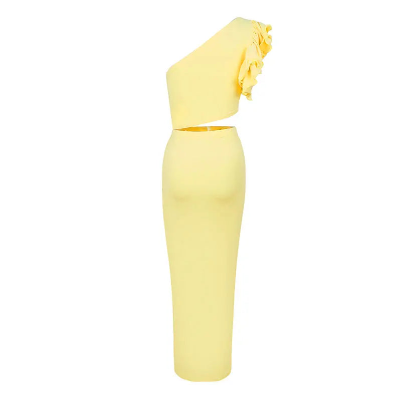 Summer Women's Slim Fit Two Piece Tank Top and Maxi Skirt Set Casual Beach Party Knitted Dress Elegant Solid Color