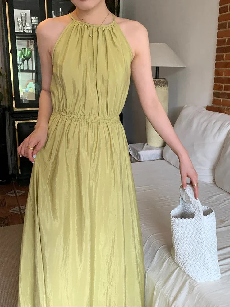 Elegant Y2K Halter Neck Dress Off Shoulder Hollow Waist