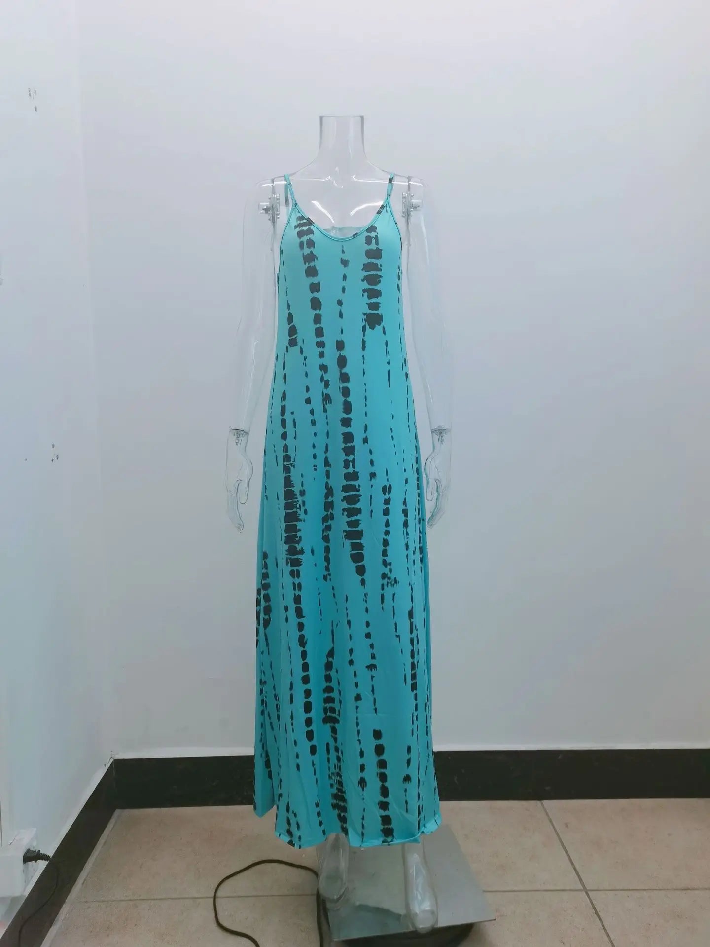 Sling Dress Tie Dye Print Flared Maxi Casual Dress