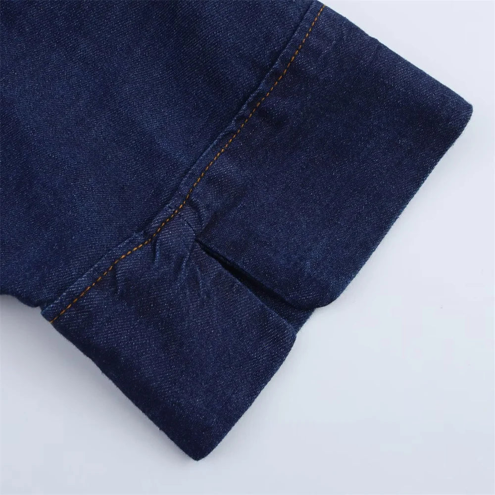 Women Denim Set Loose Fit Button Down Shirt and Wide Leg Pants Casual Outfit