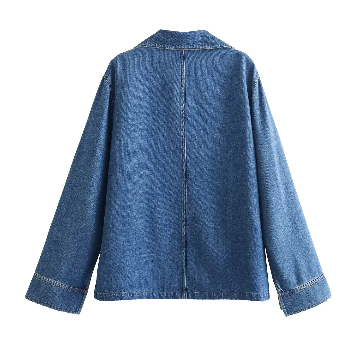 Blue Oversized Shirt and Wide Baggy Denim Pants Two-Piece Set Casual Autumn Jean Outfit for Women