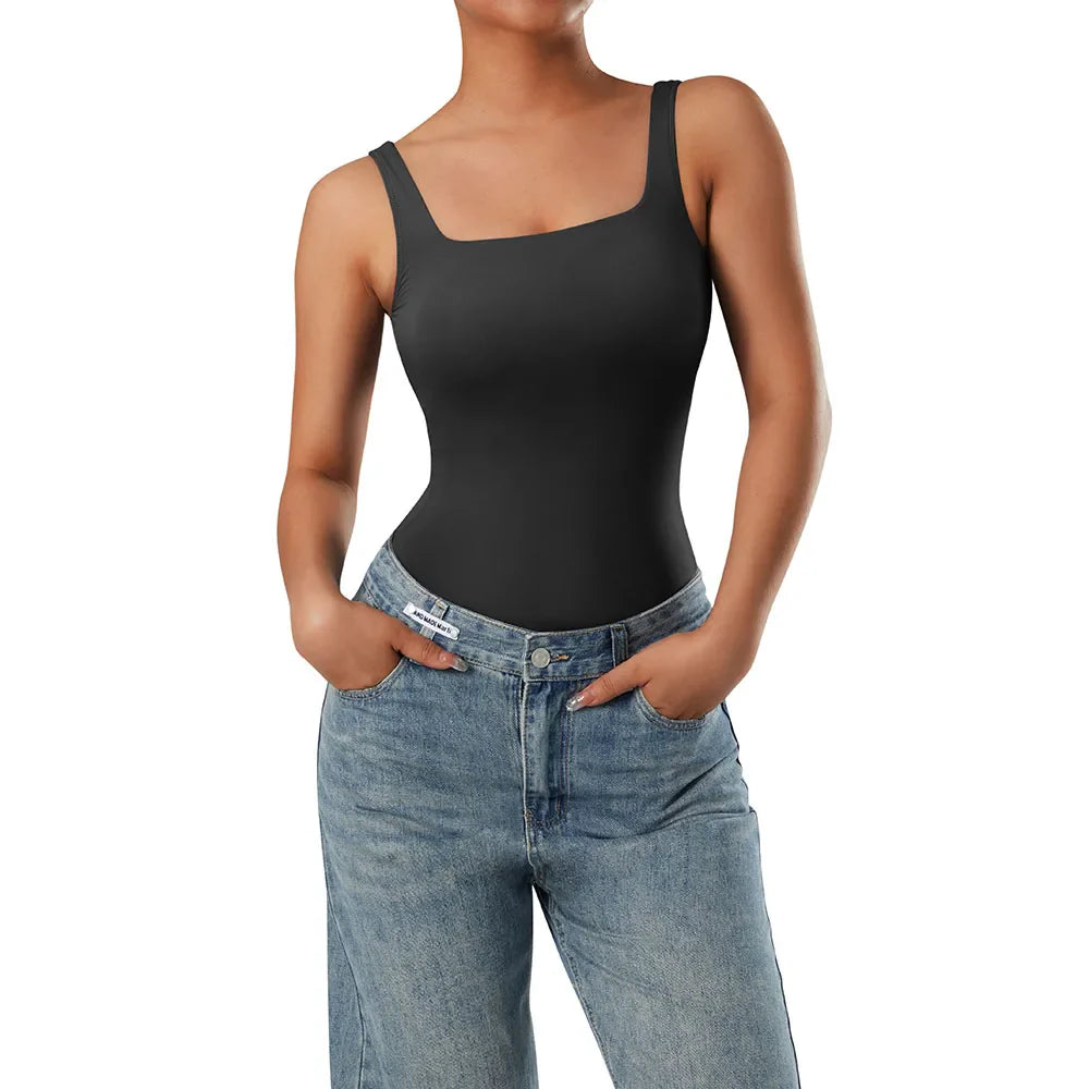 Slim Fit Casual Bodysuit for Women Sleeveless Cotton Sportswear Bodycon Jumpsuit Romper Shapewear Playsuit