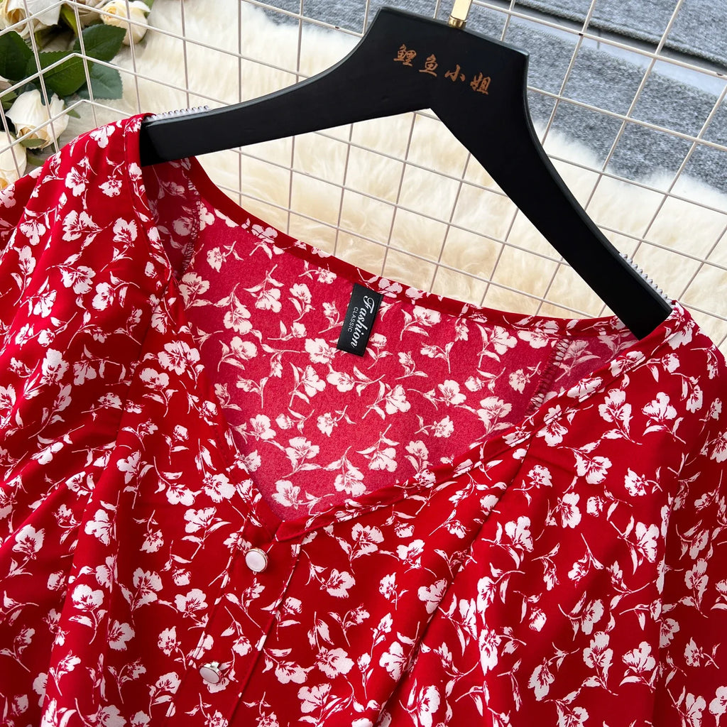 Floral Print Sundress V Neck A Line For Summer Party