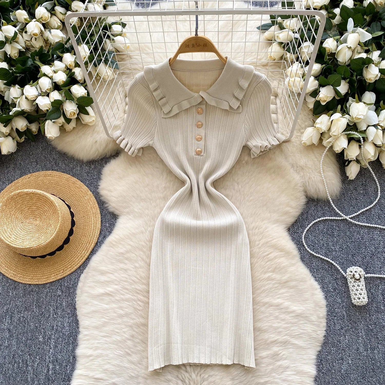 Ruffles Knit Wrap Dress For Women Summer Short Sleeve Casual