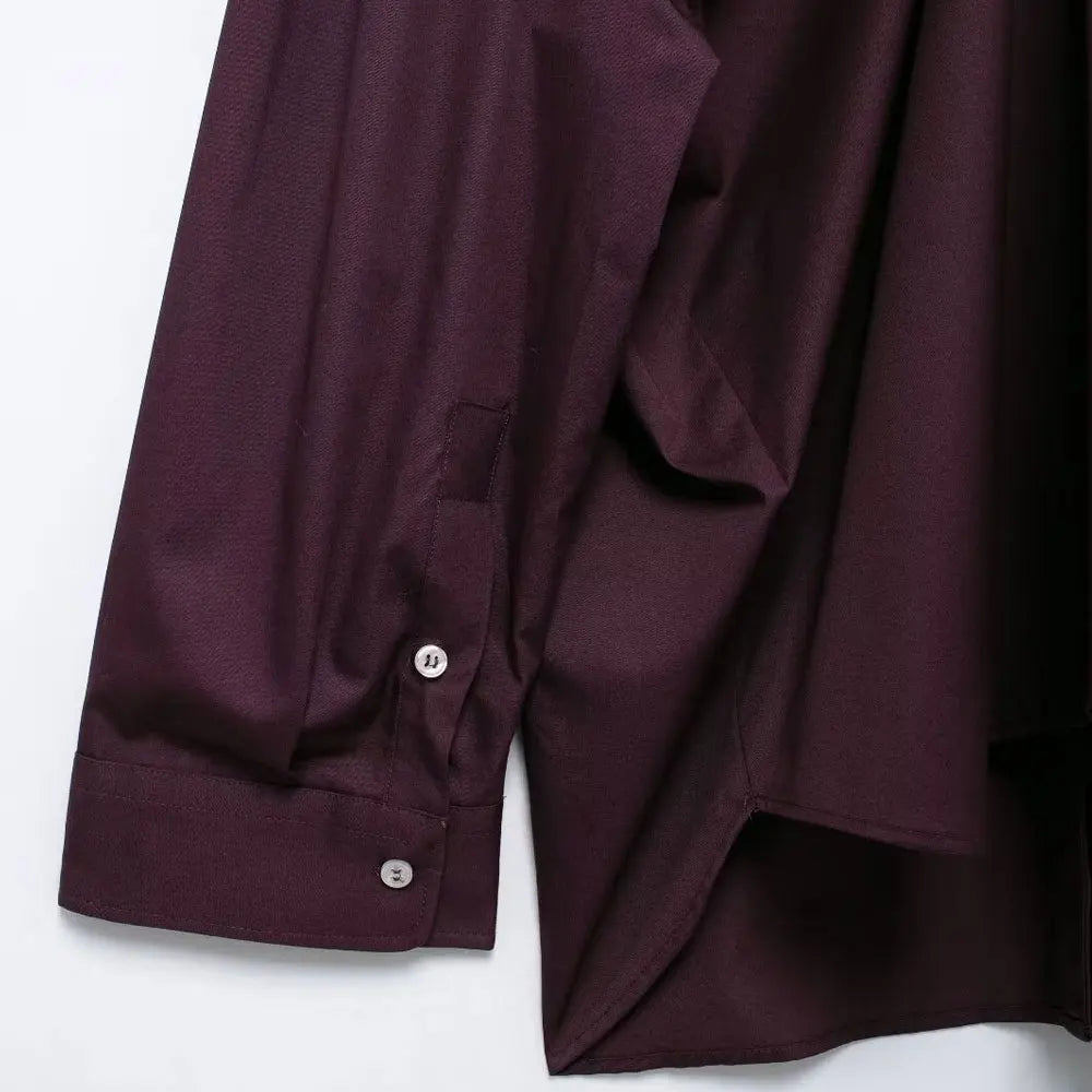 Oversized Pleated Back Long Sleeve Button-Up Shirt for Women Chic Fashion Blouse Top