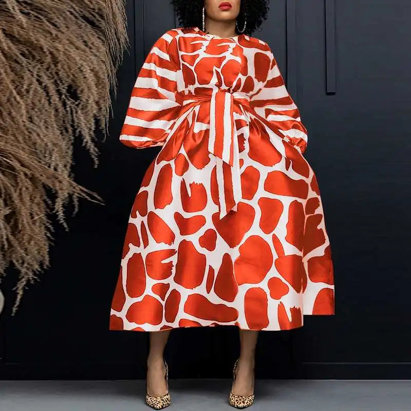 Satin Silk Long Sleeve Belted Party Dress for Summer