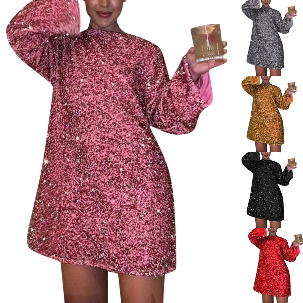 Backless Sparkling Sequin Party Dress With Bow For Women