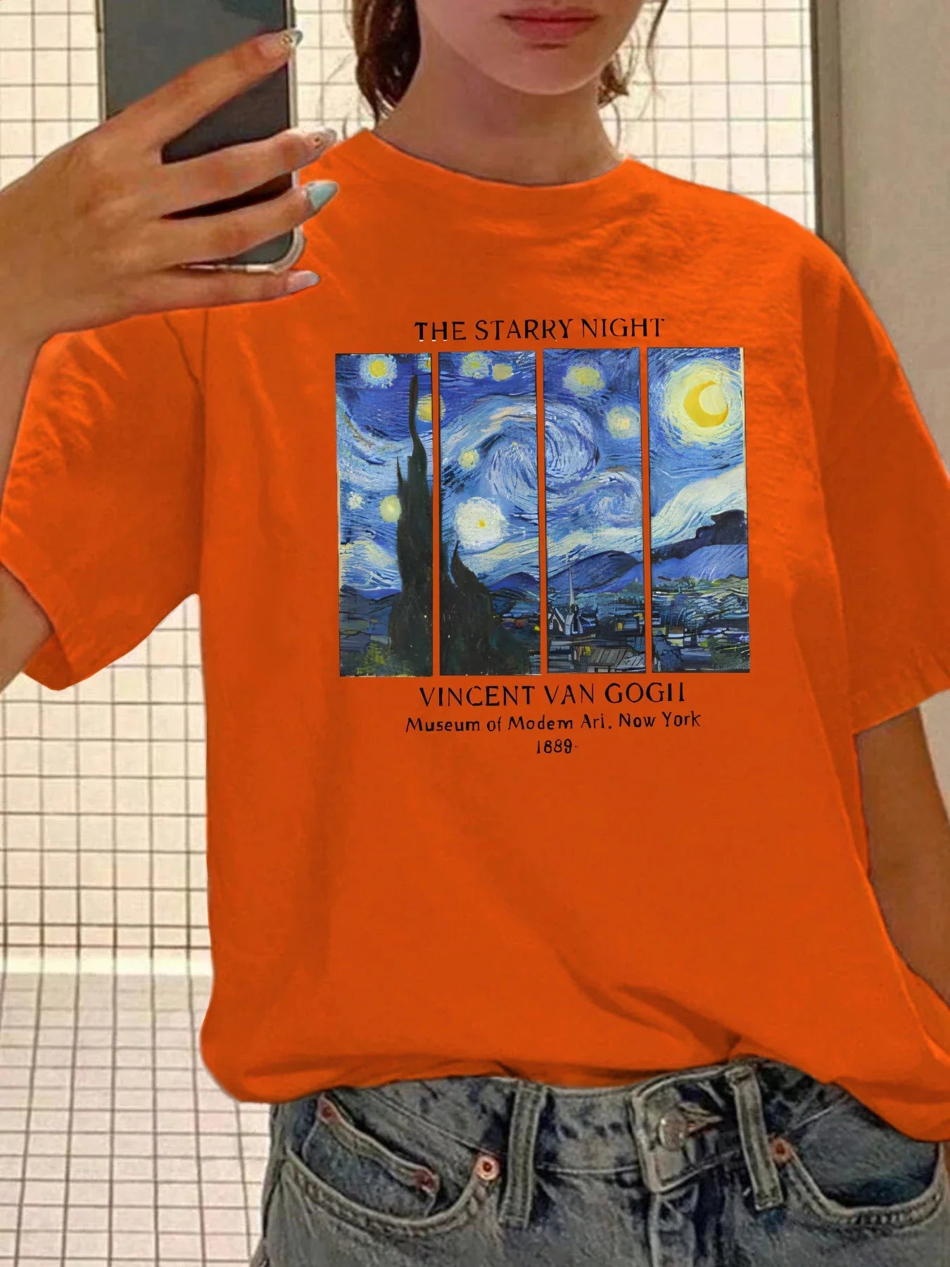 Van Gogh Starry Night Inspired Women's Casual T-Shirt - Short Sleeve Summer Crew Neck Top