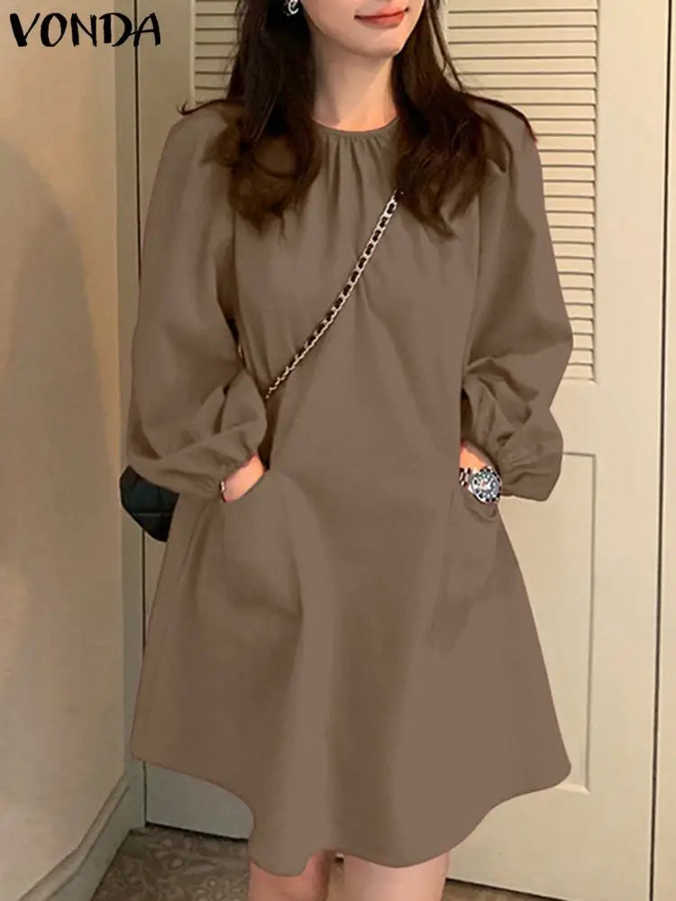 Elegant Chic Summer Puff Sleeve Mini Dress With Pockets