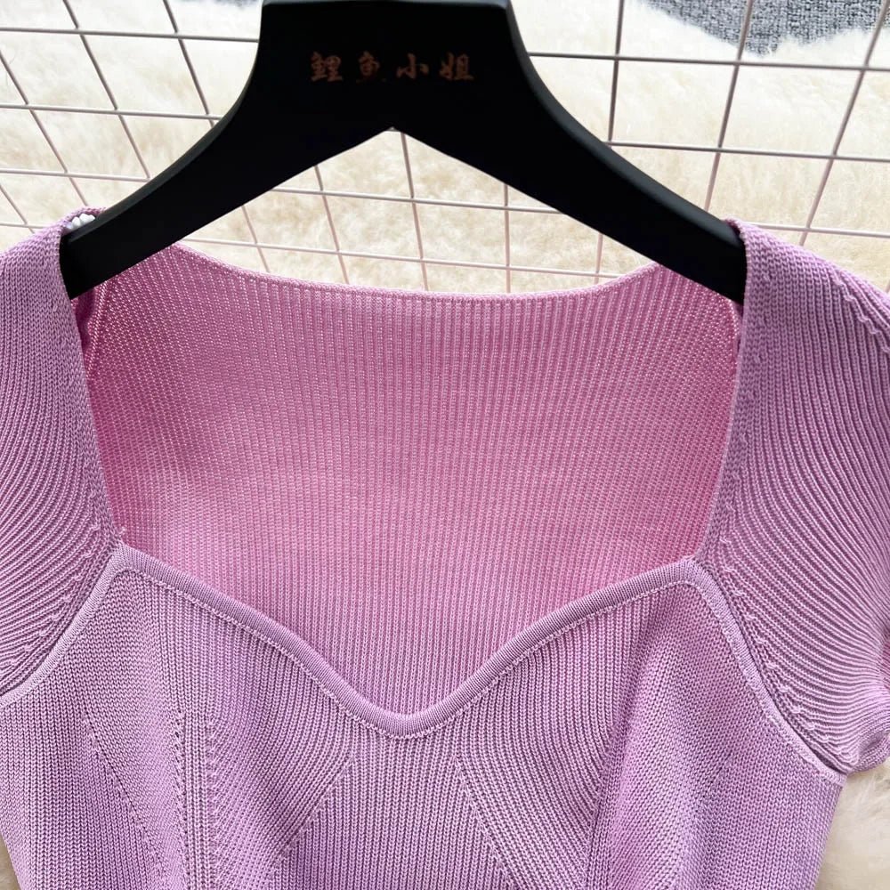 Sexy Summer Knit Dress Elastic Waist Bodycon Sundress