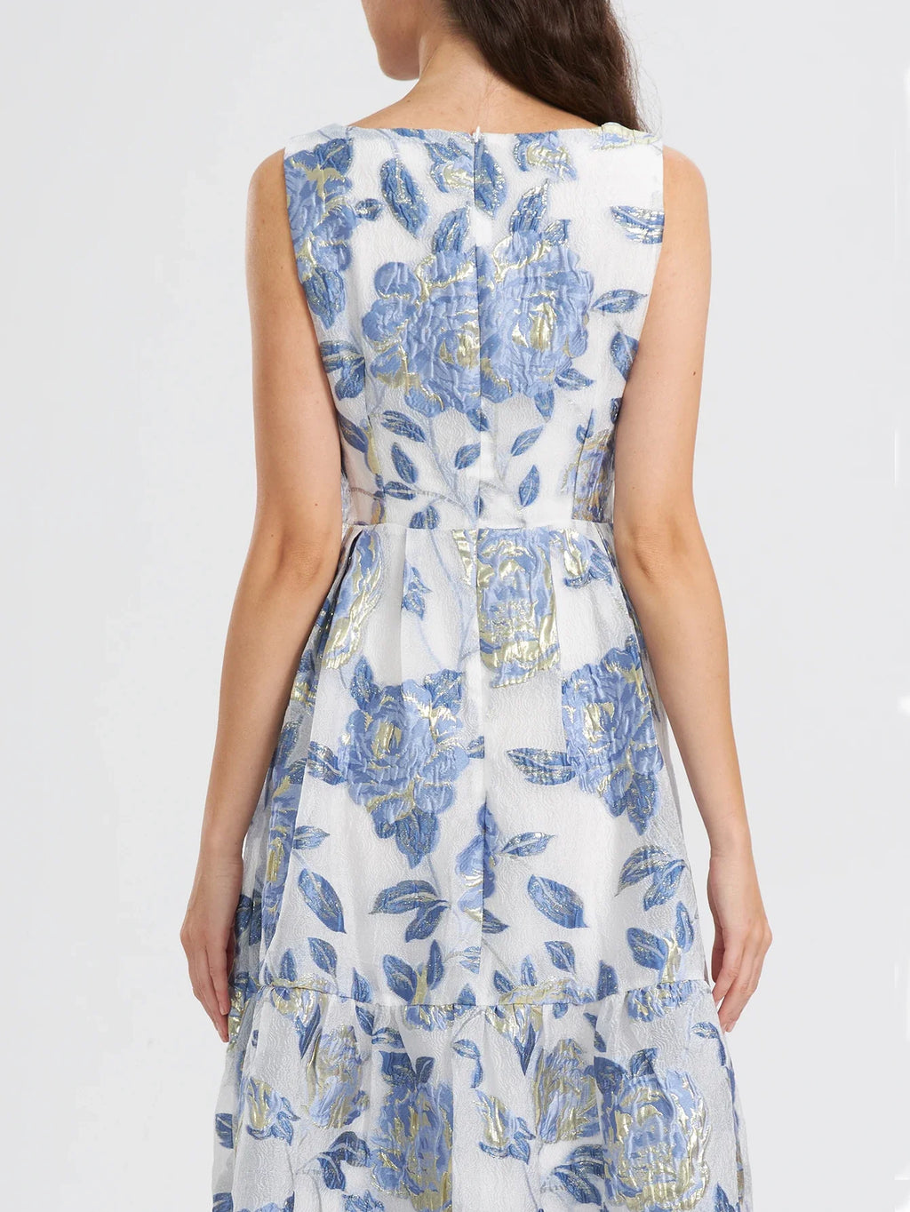 Elegant Organza Maxi Dress With Floral Embroidery