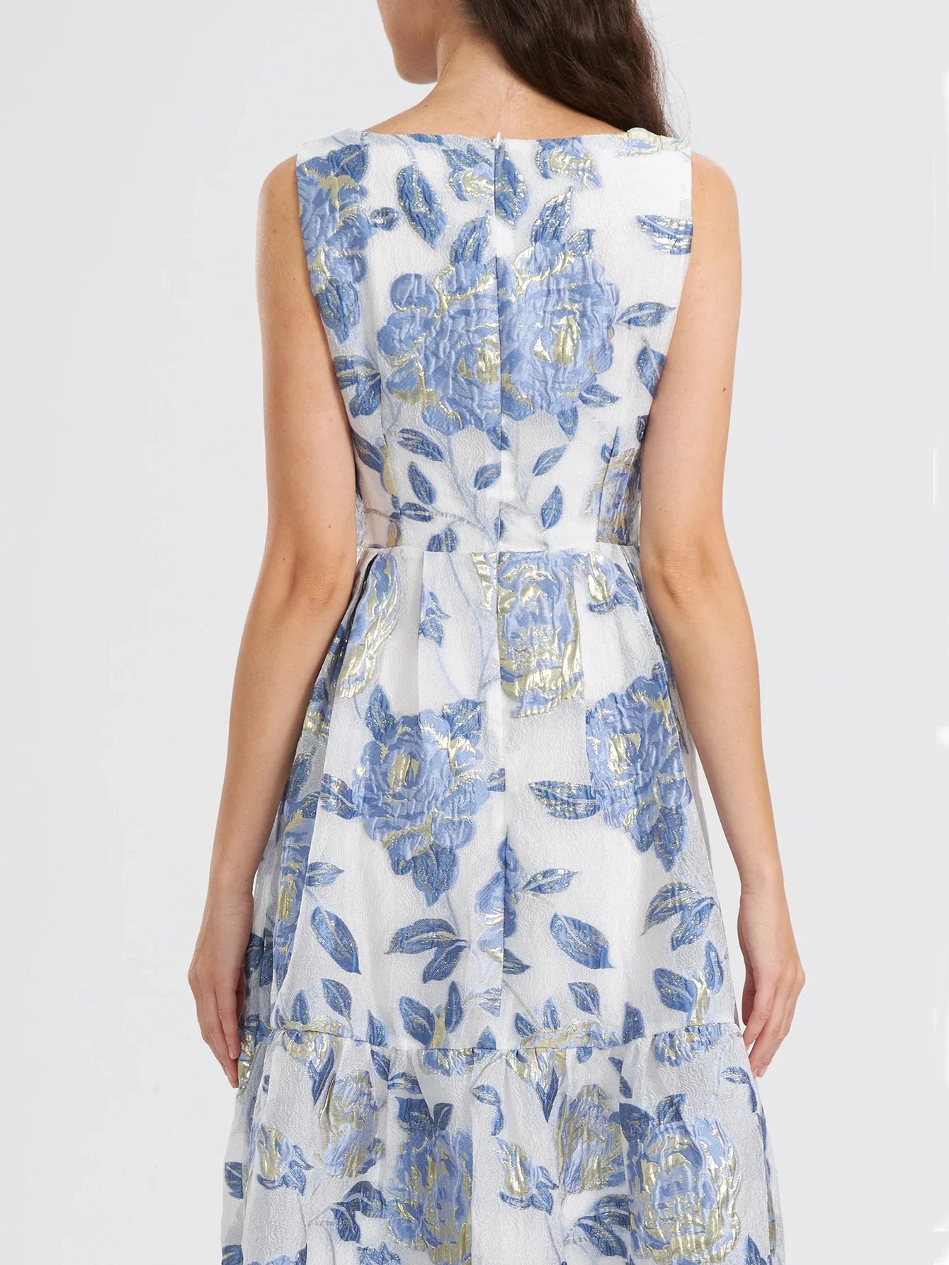 Elegant Organza Maxi Dress With Floral Embroidery