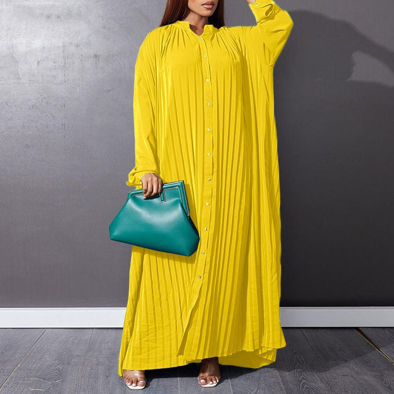 Plus Size Pleated Long Sleeve Dress For Autumn And Winter