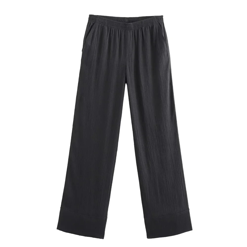 Women's Fashion Casual V-neck Long Sleeve Lace Coat and Wide Leg Pants Set