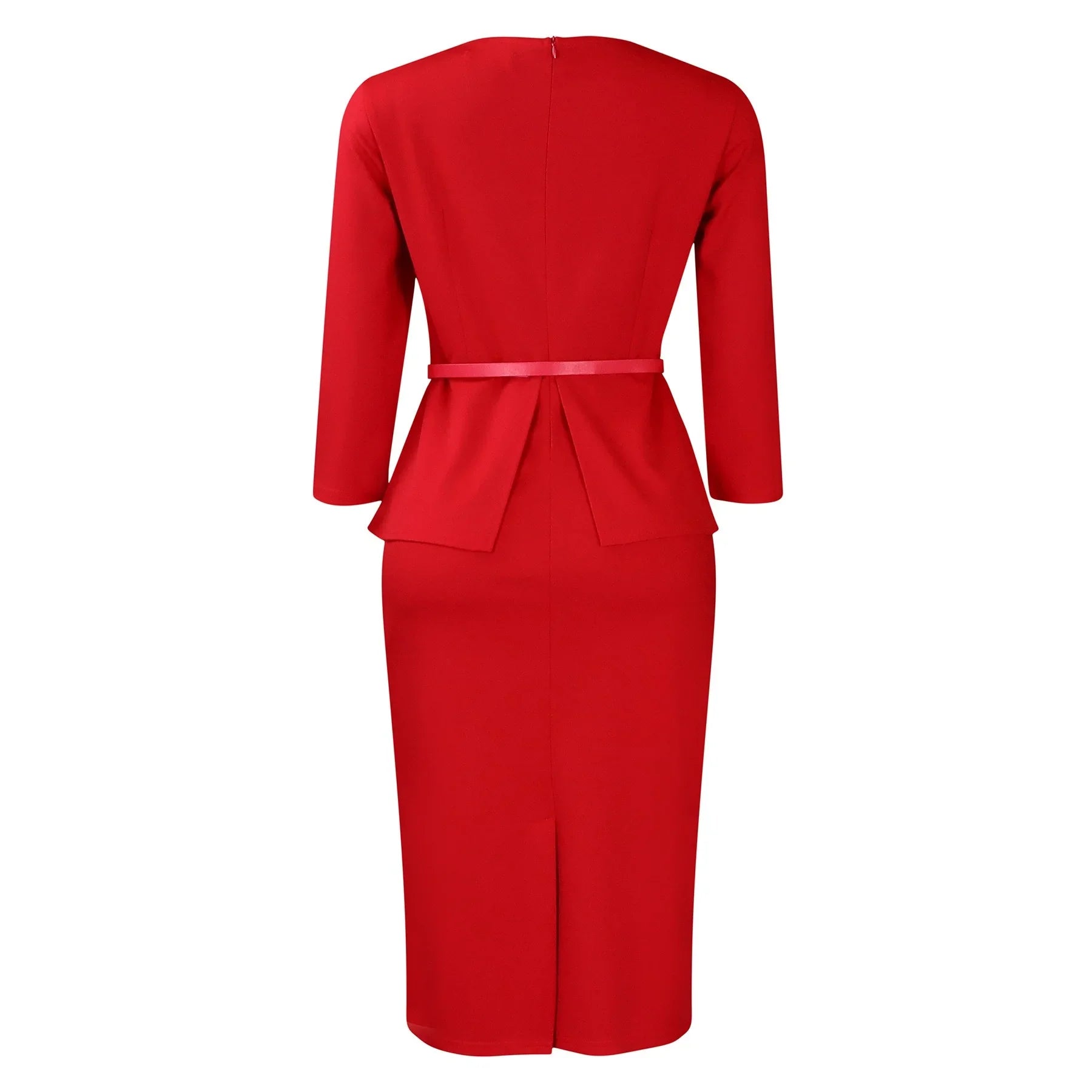 Women's Office Dress Sheath Belted Mid Calf Formal Wear