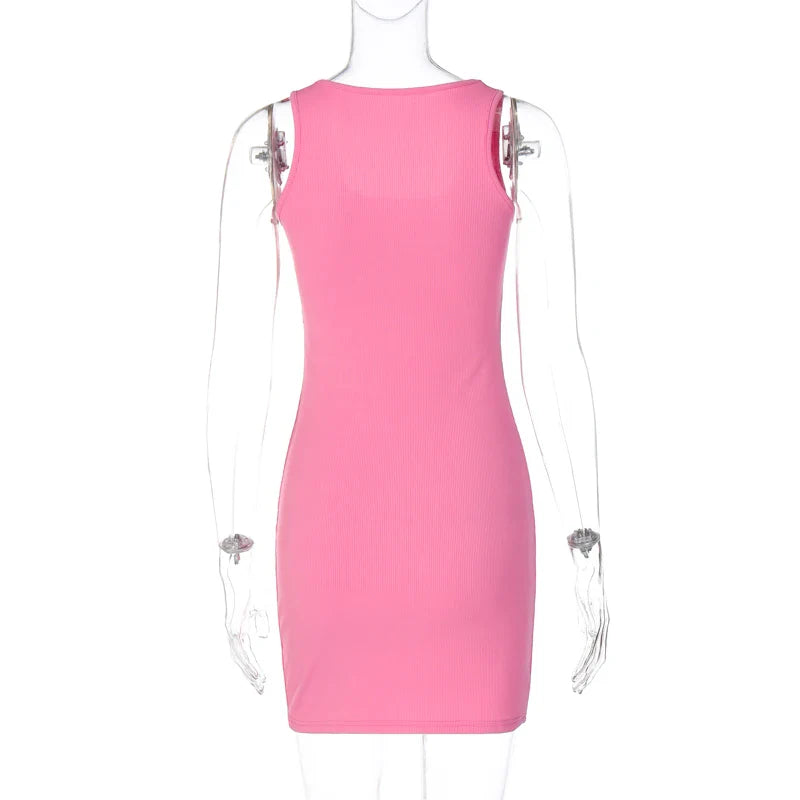 Pink Sequin Sleeveless Mini Dress For Women Party Streetwear