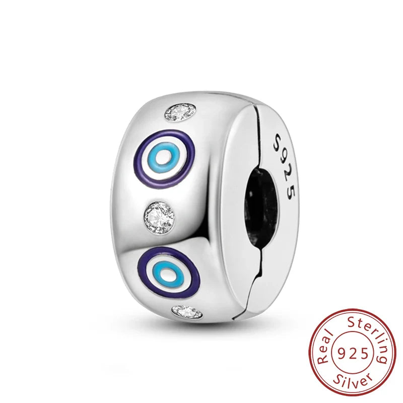 Fit Original 925 Sterling Silver Clip Charms with Zircon and Silicone Spacer Beads for Women DIY Bracelet Gift