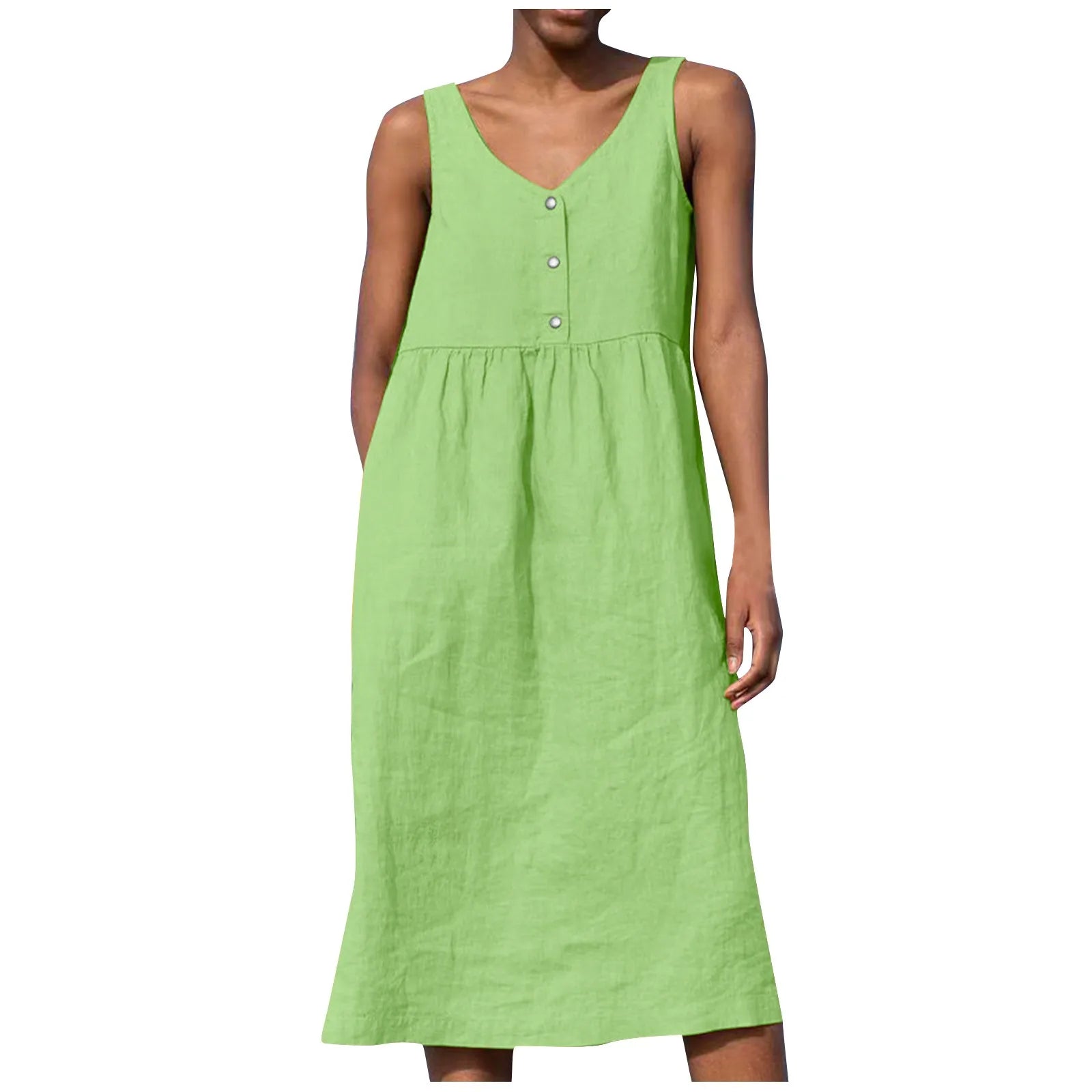 Boho Cotton Linen Sleeveless Dress For Women Summer Holiday