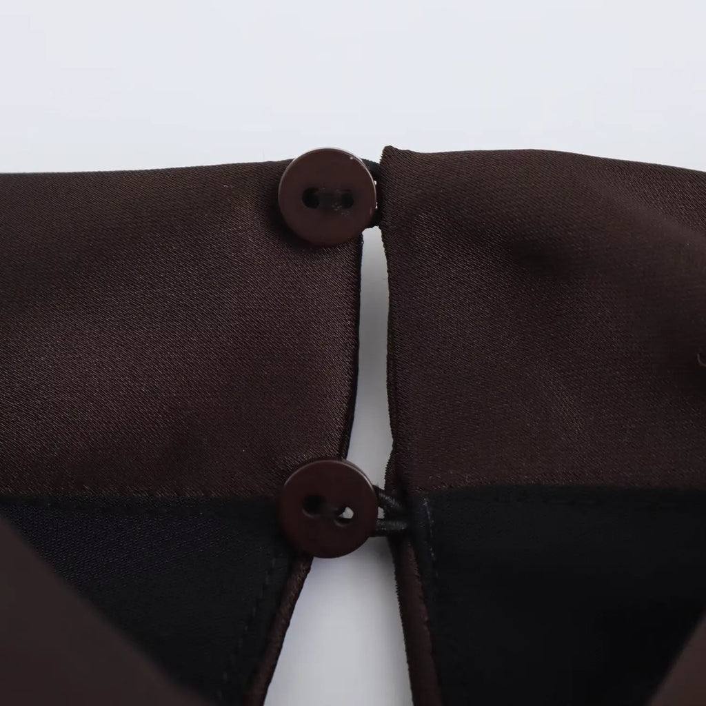 Elegant Satin Belt Midi Dress For Women Vintage Brown