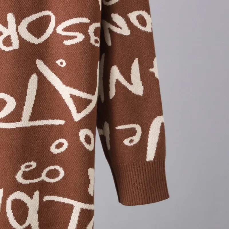 Vintage Knit Sweater Dress With Graffiti Letter Print
