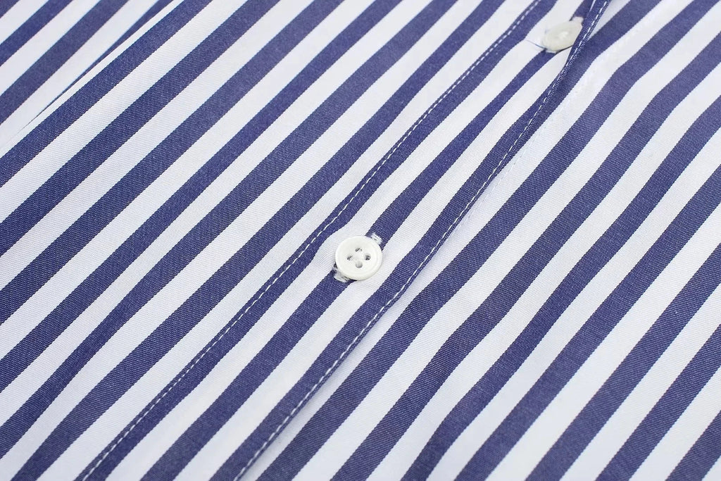 Women's Casual Striped Single Breasted Long Sleeve Lapel Blouse Elegant Solid Color Office Shirt Chic Top