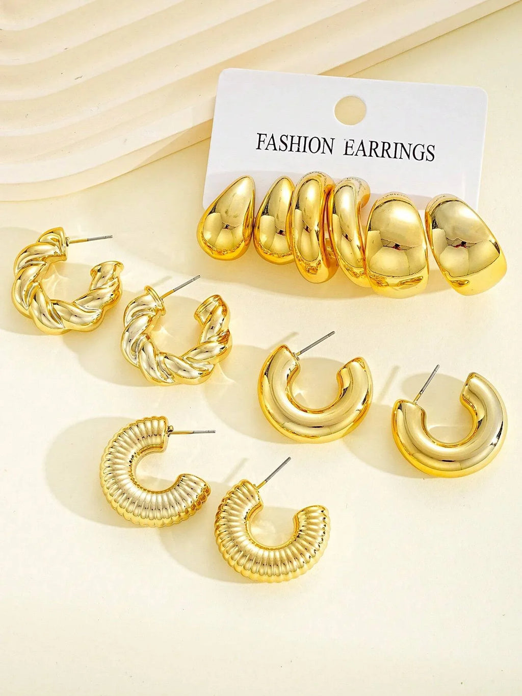 12pcs Set Classic Twist C Shape Tear Drop Design Women's Gold Color Earrings for Daily Wear and Party Outfits