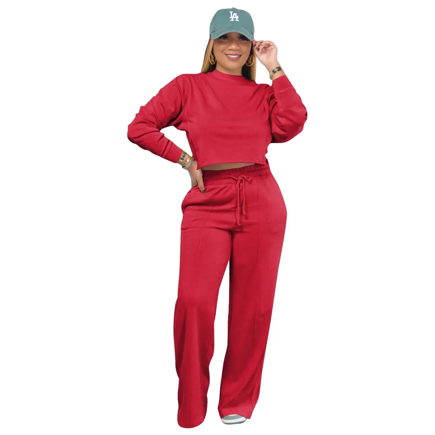 Women Winter Tracksuit Set Pullover Top and Pants 2 Piece Casual Outfit Thicken Warm Solid Color Suit
