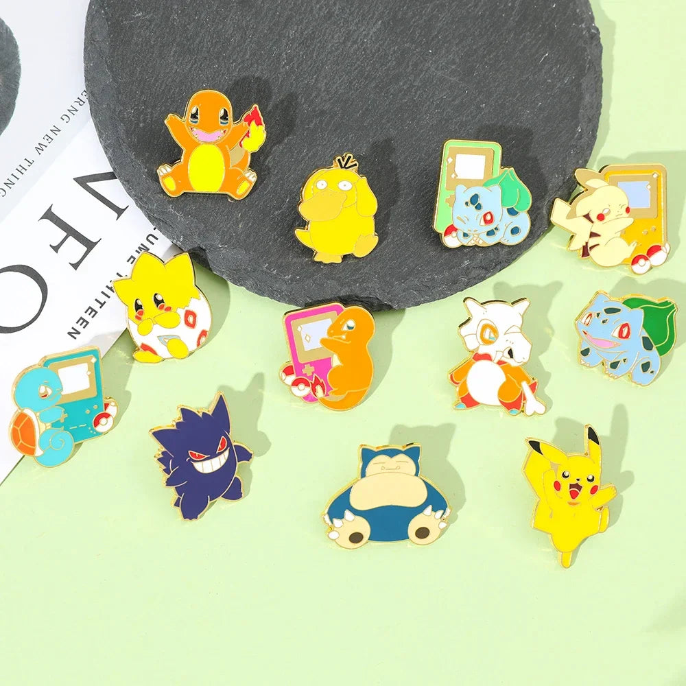 Creative 4 Piece Enamel Brooch Set Featuring Cute Game Console Pikachu Togepi and Charmander Pins for Wallet Backpack and Clothing