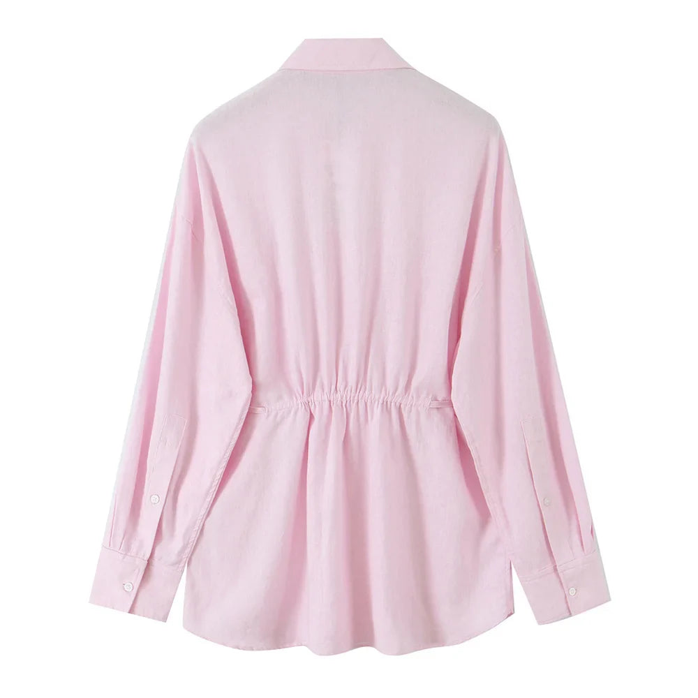 Loose Fitting Women's Shirt with Lapel and Buckle Solid Color Design Casual Chic Spring and Summer Blouse