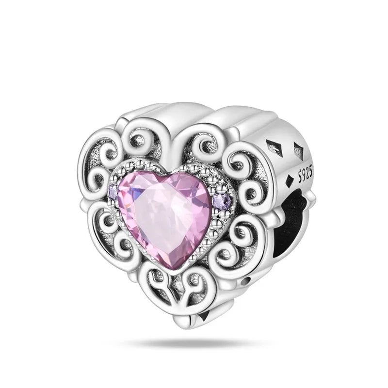 Silver Plated Lotus Guardian Angel Heart-Shaped Zircon Charms Beads for DIY Jewelry and 925 Bracelets