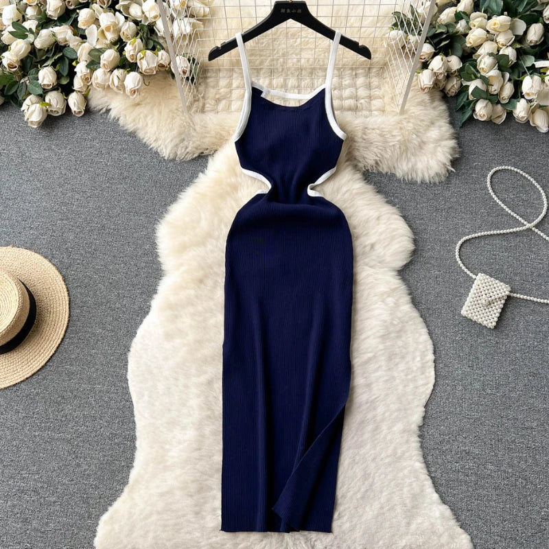 Halter Backless Knit Sundress Women Elastic Waist Bodycon