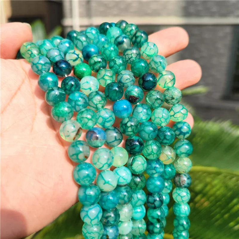 Natural Green Dragon Agate Round Loose Spacer Beads for DIY Jewelry Making Bracelet and Necklace Accessories 4 6 8 10MM