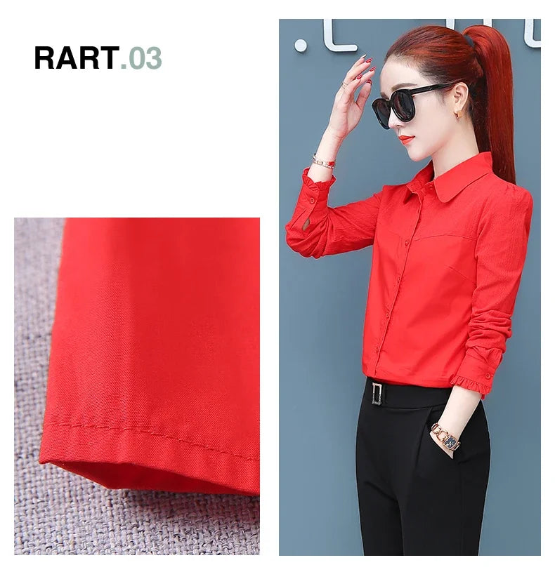 Women's Pure Cotton Long Sleeve Shirt Professional Decoration Body Contour Spring Autumn Fashion Top