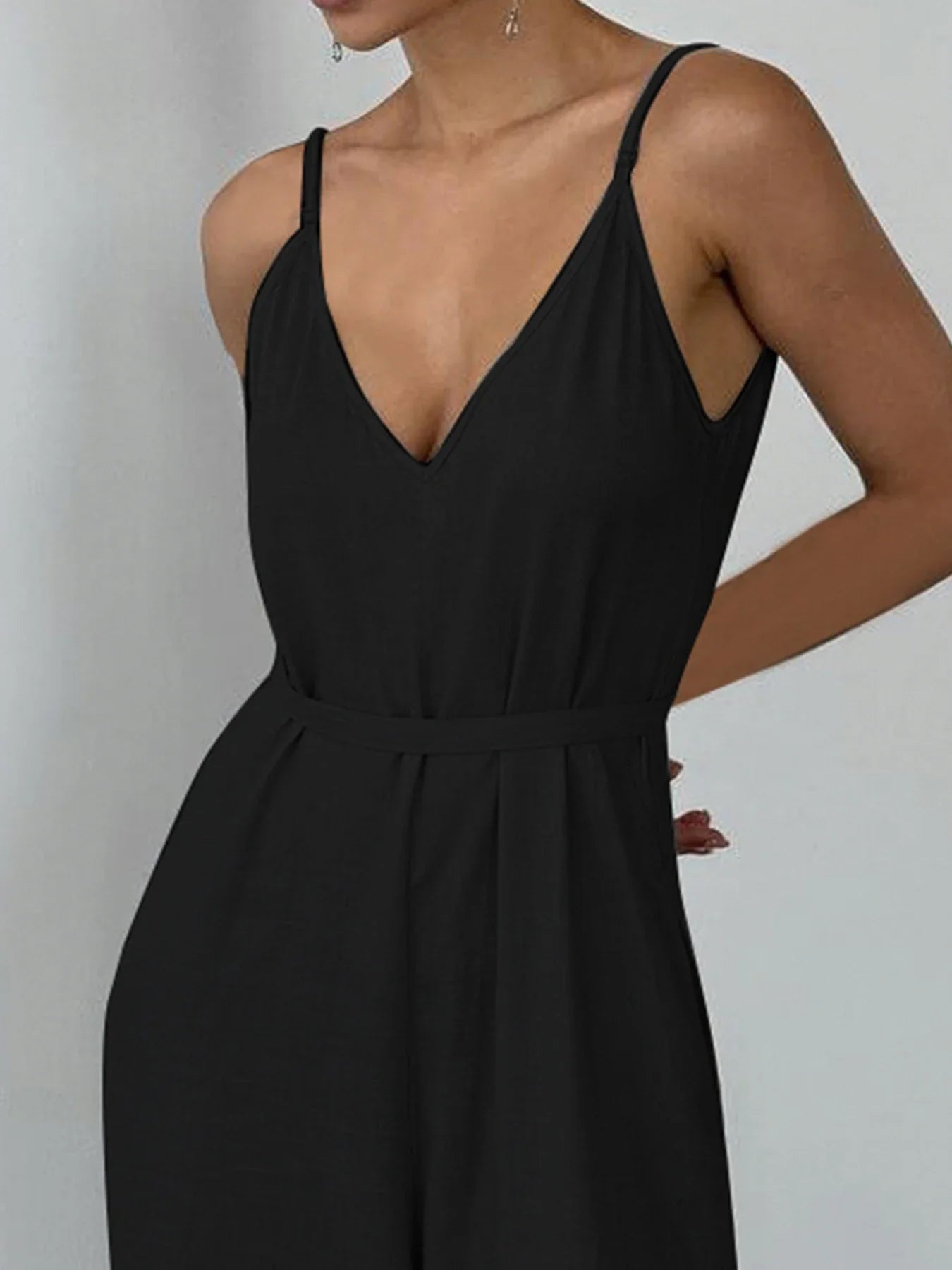 Casual Sleeveless V Neck Cotton Linen Jumpsuit Wide Leg Playsuit Elegant Vacation Outfit