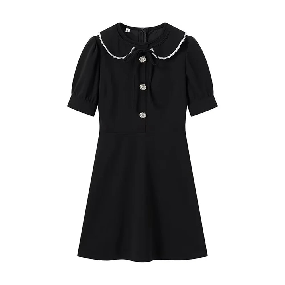 Casual Womens Short Sleeve Detachable Doll Neck Dress