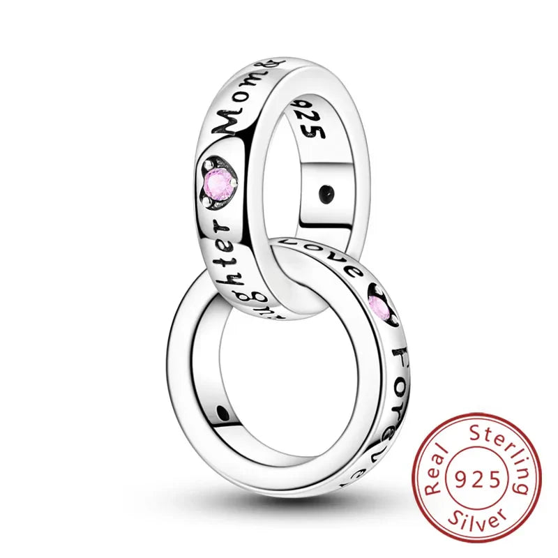 925 Sterling Silver Love Heart Family Charm Bead Pendant for Women's Bracelet Jewelry Gift