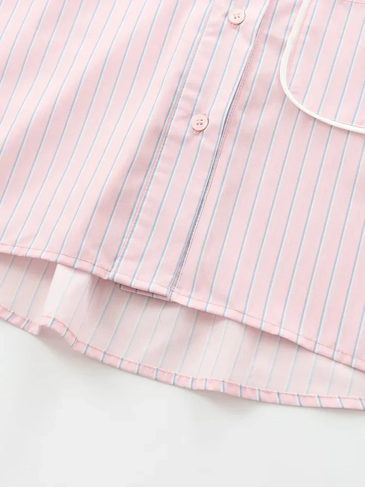 Women's Casual Striped Long Sleeve Short Shirt Simple Versatile Fashion Top