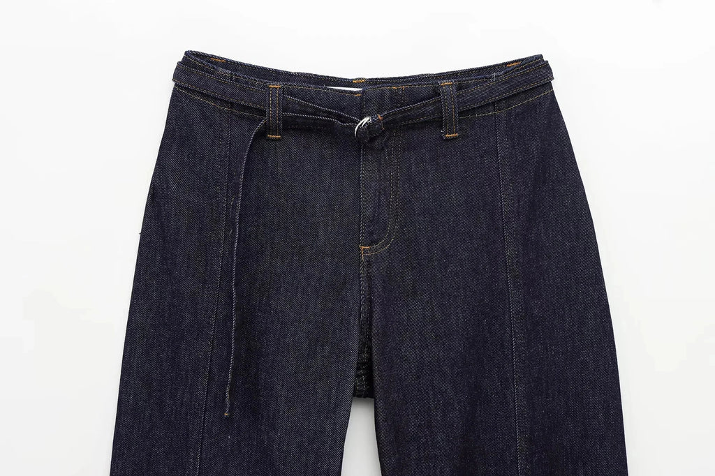 Women's Vintage Denim Streetwear Suit with Sleeveless Vest and Flare Pants