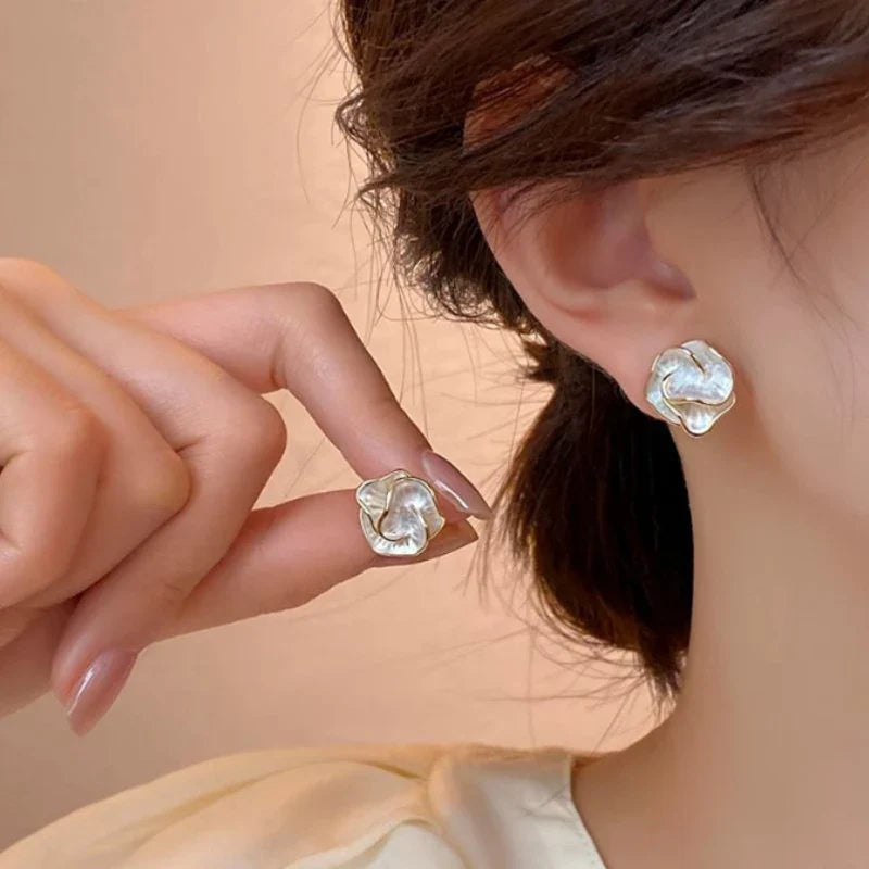Delicate Camellia Flower Stud Earrings for Women Elegant Daily Jewelry Gift