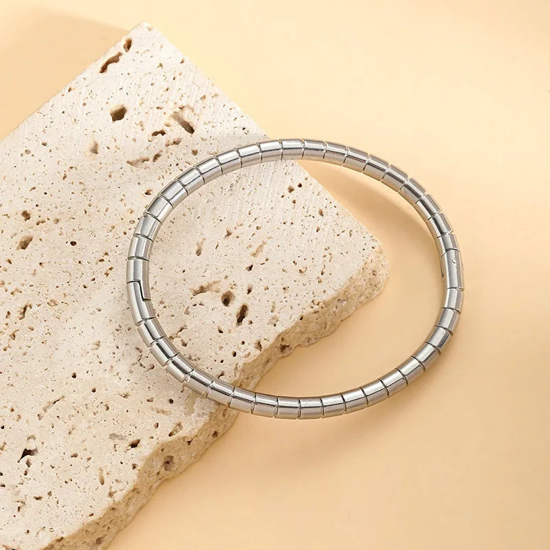 Waterproof Stainless Steel Cuff Bracelet for Women Smooth Openable Bangles Jewelry Gift