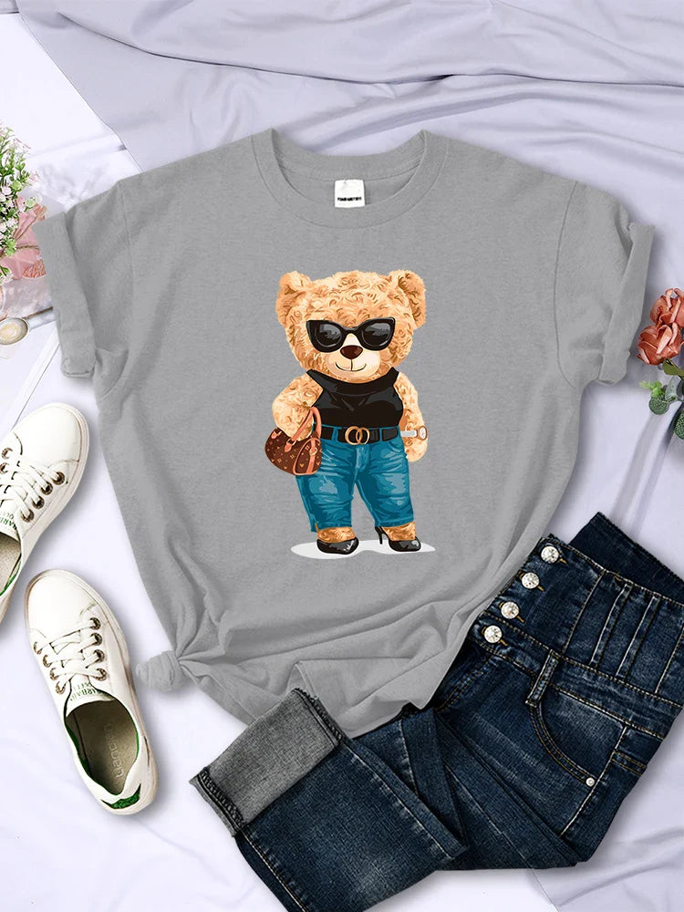 Fashion Teddy Bear Graphic T-Shirt for Women Casual Hip Hop Short Sleeves O-Neck Breathable Summer Tee